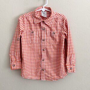 Orange & White Gingham Button Down Shirt • 4T